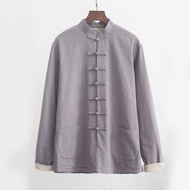 Conjunto de 2 piezas de camisa y pantalones de manga larga con botones de rana de lino para hombre con Buddha Stones - image 1