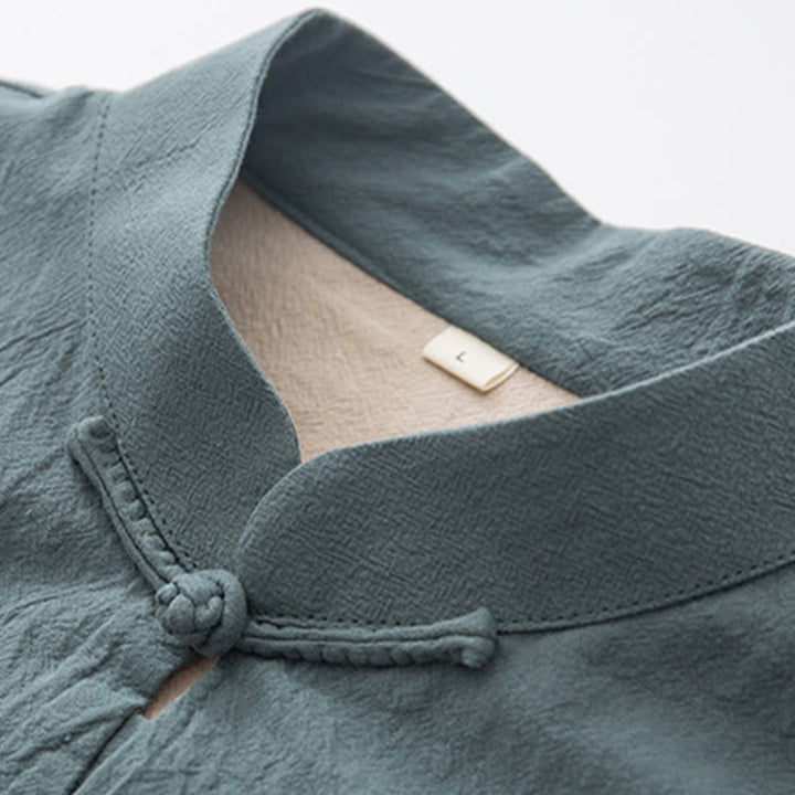 Conjunto de 2 piezas de camisa y pantalones de manga larga con botones de rana de lino para hombre con Buddha Stones - image 6