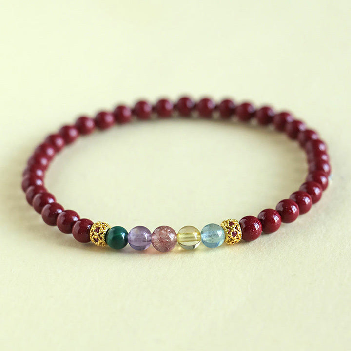 Pulsera de bendición con Buddha Stones, cinabrio, aguamarina, citrino, cuarzo fresa, amatista y malaquita