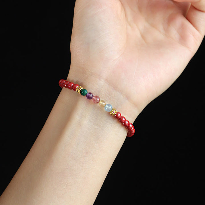 Pulsera de bendición con Buddha Stones, cinabrio, aguamarina, citrino, cuarzo fresa, amatista y malaquita