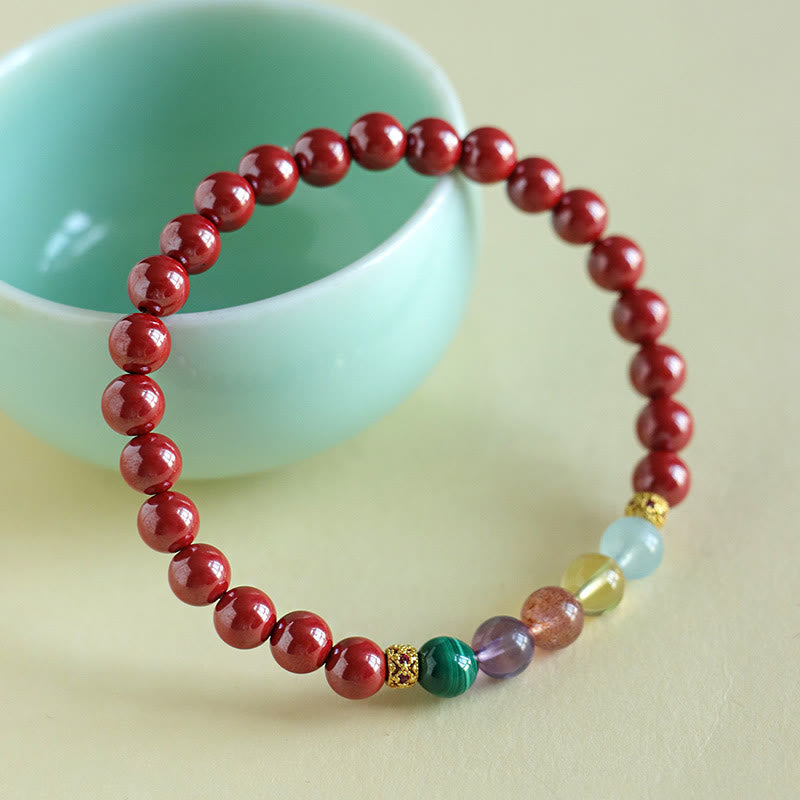 Pulsera de bendición con Buddha Stones, cinabrio, aguamarina, citrino, cuarzo fresa, amatista y malaquita