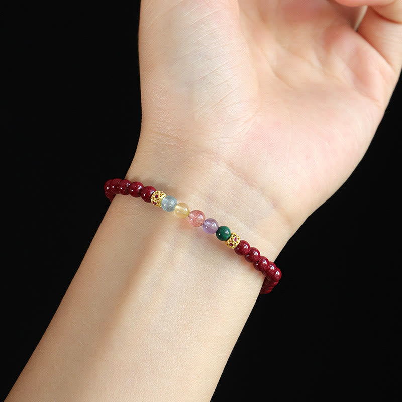 Pulsera de bendición con Buddha Stones, cinabrio, aguamarina, citrino, cuarzo fresa, amatista y malaquita