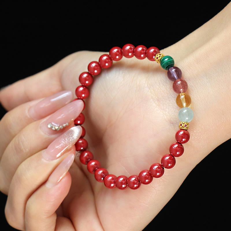 Pulsera de bendición con Buddha Stones, cinabrio, aguamarina, citrino, cuarzo fresa, amatista y malaquita