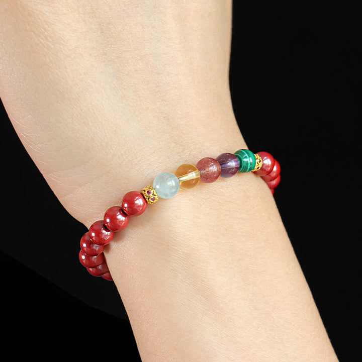 Pulsera de bendición con Buddha Stones, cinabrio, aguamarina, citrino, cuarzo fresa, amatista y malaquita
