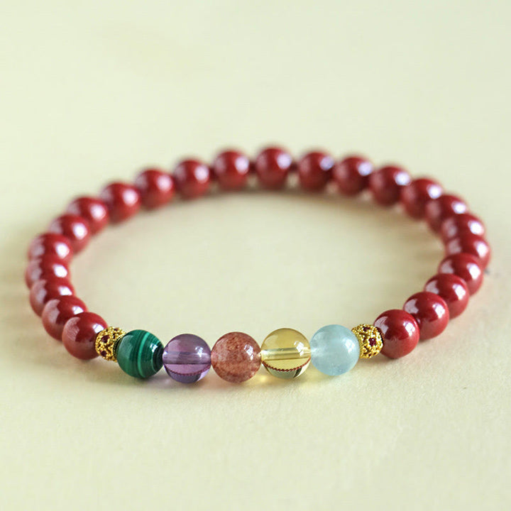 Pulsera de bendición con Buddha Stones, cinabrio, aguamarina, citrino, cuarzo fresa, amatista y malaquita