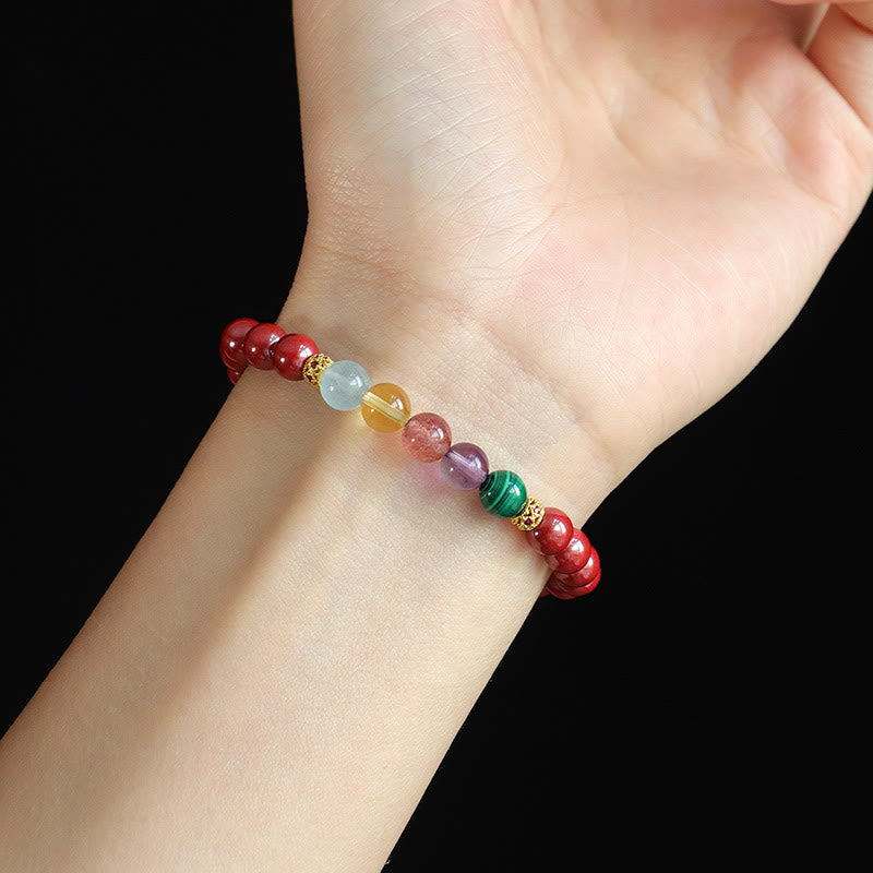 Pulsera de bendición con Buddha Stones, cinabrio, aguamarina, citrino, cuarzo fresa, amatista y malaquita