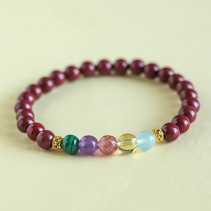Pulsera de bendición con Buddha Stones, cinabrio, aguamarina, citrino, cuarzo fresa, amatista y malaquita
