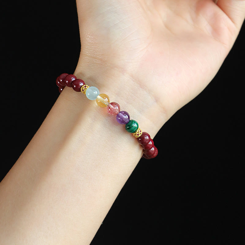Pulsera de bendición con Buddha Stones, cinabrio, aguamarina, citrino, cuarzo fresa, amatista y malaquita