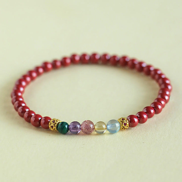 Pulsera de bendición con Buddha Stones, cinabrio, aguamarina, citrino, cuarzo fresa, amatista y malaquita