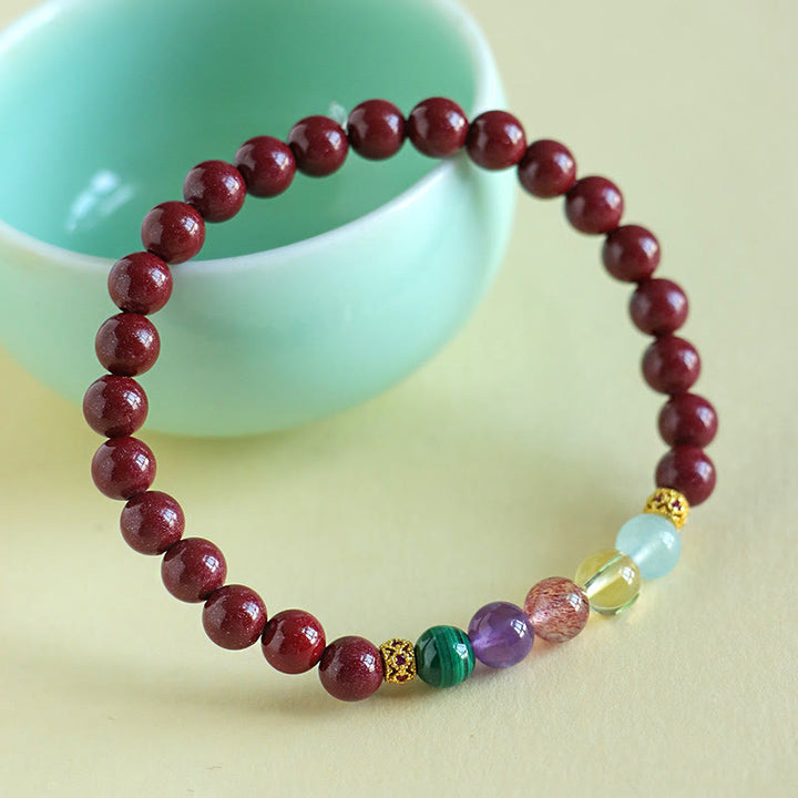 Pulsera de bendición con Buddha Stones, cinabrio, aguamarina, citrino, cuarzo fresa, amatista y malaquita