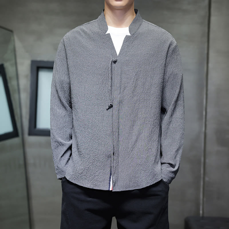 Camisa de manga larga con botones para hombre, de color liso, con estampado de Buddha Stones y caída - Gris - US/UK/AU46, EU56 (5XL) - image 0