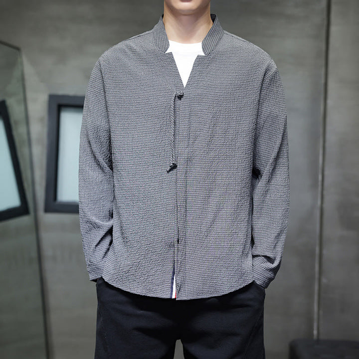 Camisa de manga larga con botones para hombre, de color liso, con estampado de Buddha Stones y caída - Gris - US/UK/AU46, EU56 (5XL) - image 0