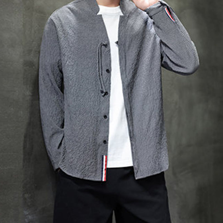 Camisa de manga larga con botones para hombre, de color liso, con estampado de Buddha Stones y caída - image 8