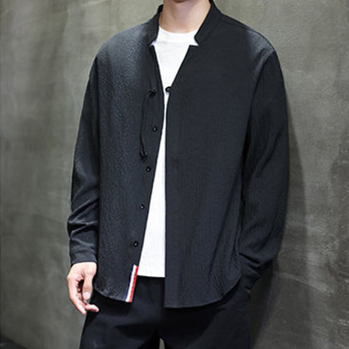 Camisa de manga larga con botones para hombre, de color liso, con estampado de Buddha Stones y caída - image 23