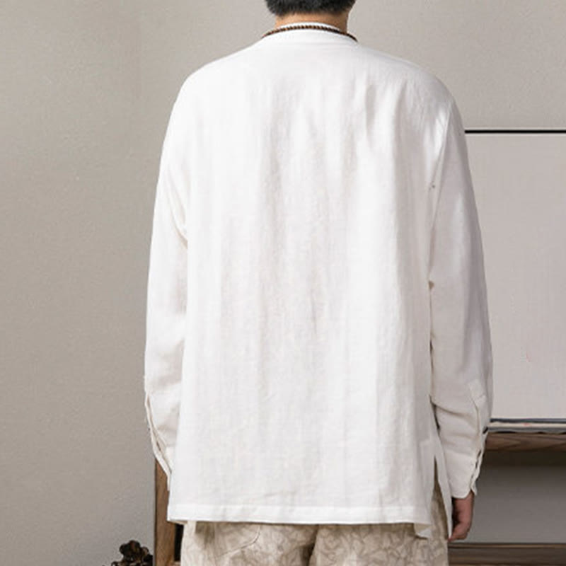 Camisa de lino de manga larga con cuello en V y Buddha Stones para hombre Ropa Zen - image 4