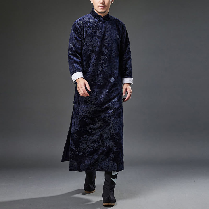 Traje chino vintage con Buddha Stones para otoño e invierno, túnica de jacquard con dragón para hombre y bolsillos - image 5