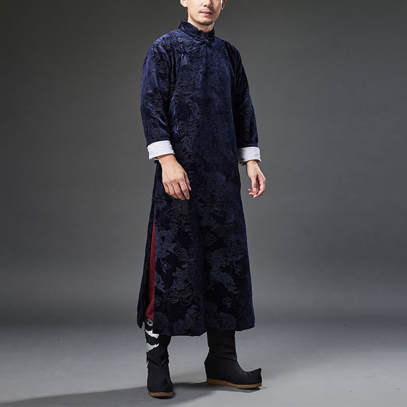 Traje chino vintage con Buddha Stones para otoño e invierno, túnica de jacquard con dragón para hombre y bolsillos - image 2