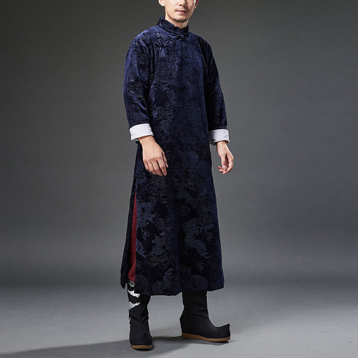 Traje chino vintage con Buddha Stones para otoño e invierno, túnica de jacquard con dragón para hombre y bolsillos - image 2