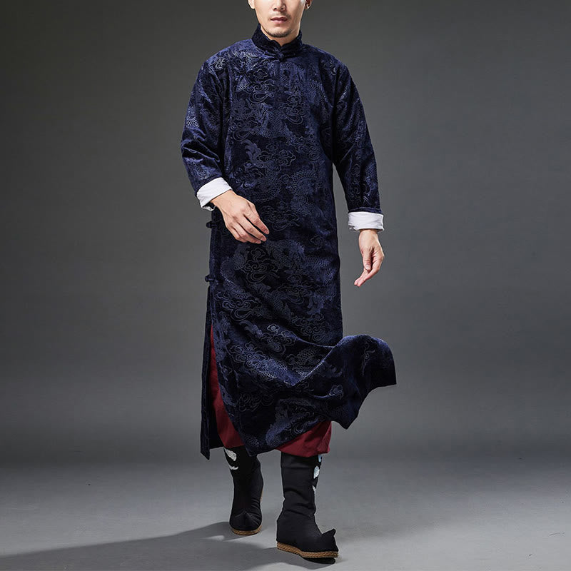 Traje chino vintage con Buddha Stones para otoño e invierno, túnica de jacquard con dragón para hombre y bolsillos - image 3