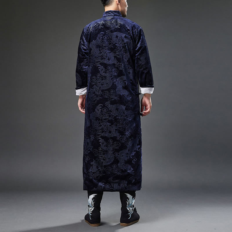 Traje chino vintage con Buddha Stones para otoño e invierno, túnica de jacquard con dragón para hombre y bolsillos - image 4