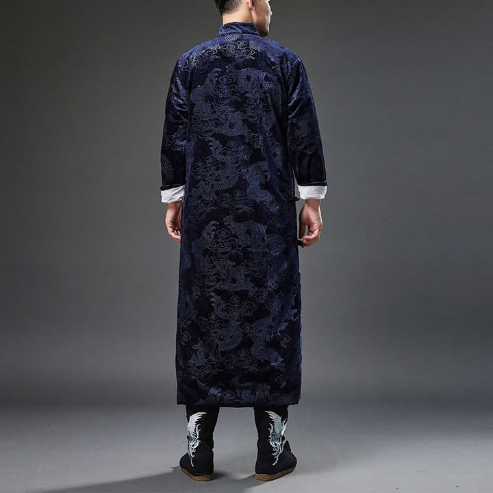 Traje chino vintage con Buddha Stones para otoño e invierno, túnica de jacquard con dragón para hombre y bolsillos - image 4