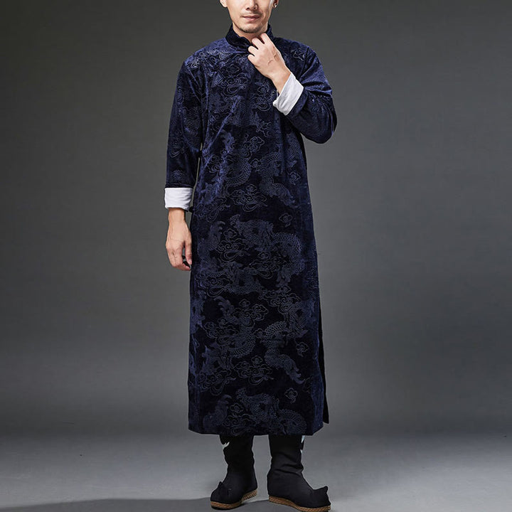 Traje chino vintage con Buddha Stones para otoño e invierno, túnica de jacquard con dragón para hombre y bolsillos - image 6