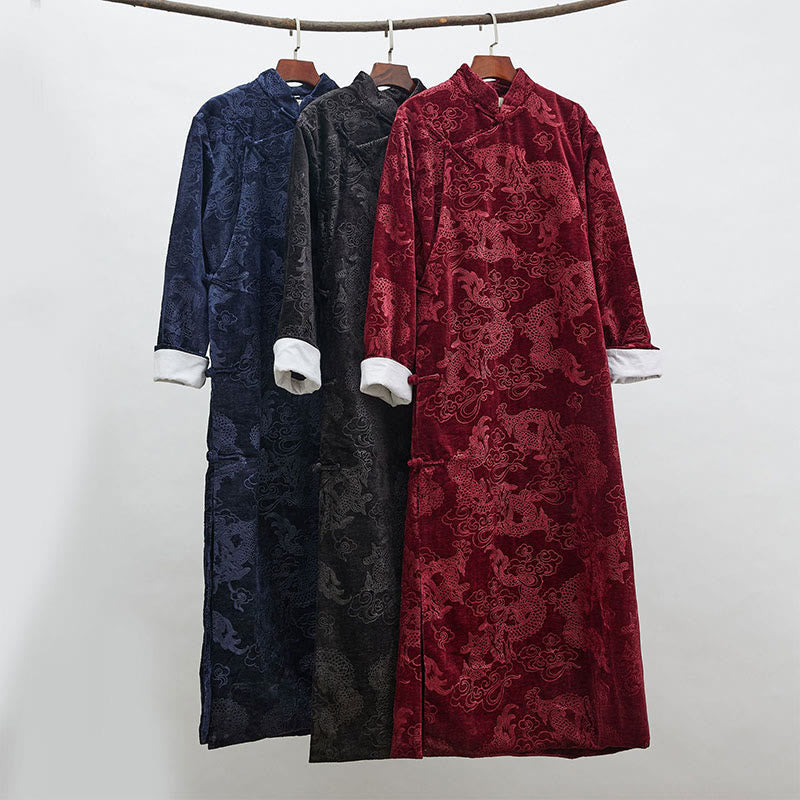 Traje chino vintage con Buddha Stones para otoño e invierno, túnica de jacquard con dragón para hombre y bolsillos - image 1