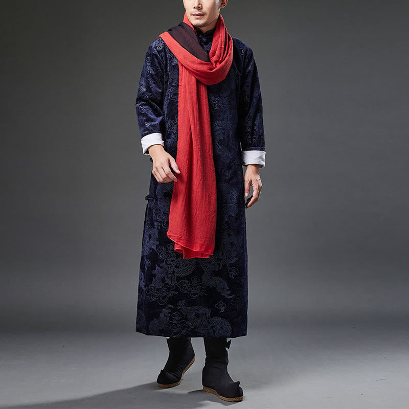 Traje chino vintage con Buddha Stones para otoño e invierno, túnica de jacquard con dragón para hombre y bolsillos - image 7