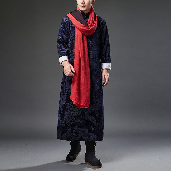 Traje chino vintage con Buddha Stones para otoño e invierno, túnica de jacquard con dragón para hombre y bolsillos - image 7