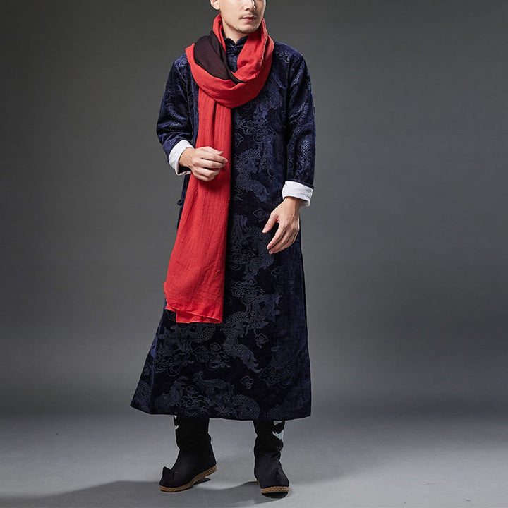 Traje chino vintage con Buddha Stones para otoño e invierno, túnica de jacquard con dragón para hombre y bolsillos - image 8