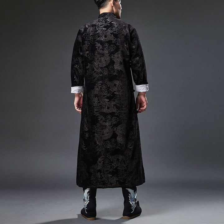 Traje chino vintage con Buddha Stones para otoño e invierno, túnica de jacquard con dragón para hombre y bolsillos - image 17