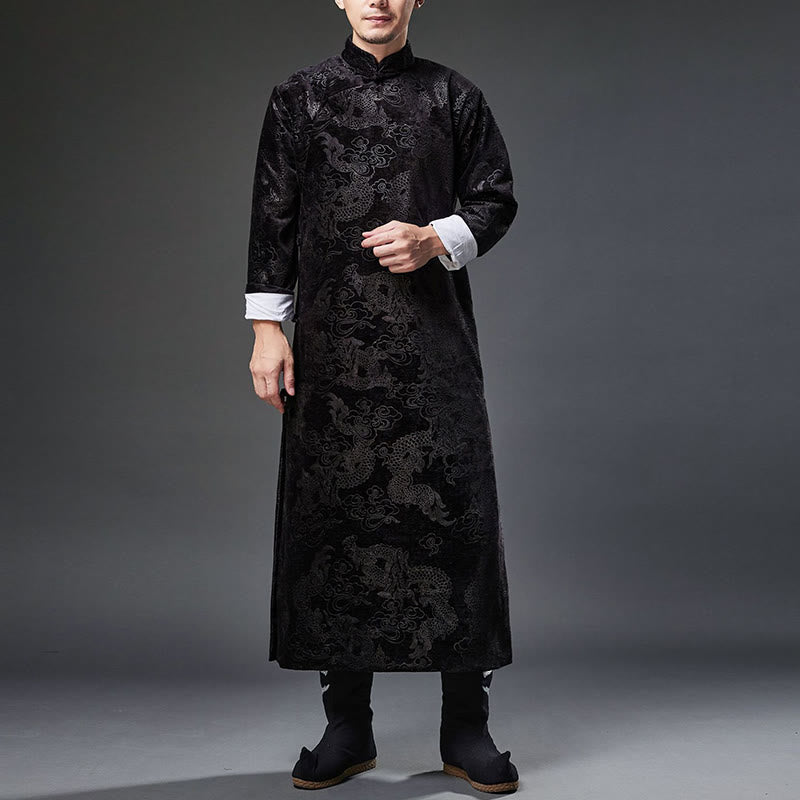 Traje chino vintage con Buddha Stones para otoño e invierno, túnica de jacquard con dragón para hombre y bolsillos - image 15