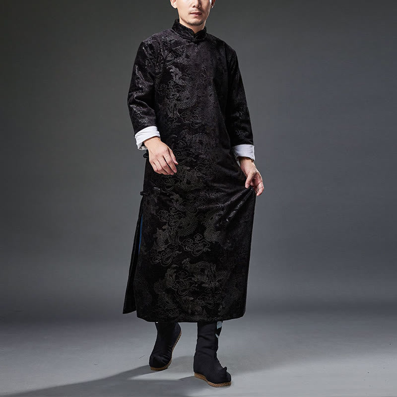 Traje chino vintage con Buddha Stones para otoño e invierno, túnica de jacquard con dragón para hombre y bolsillos - image 16