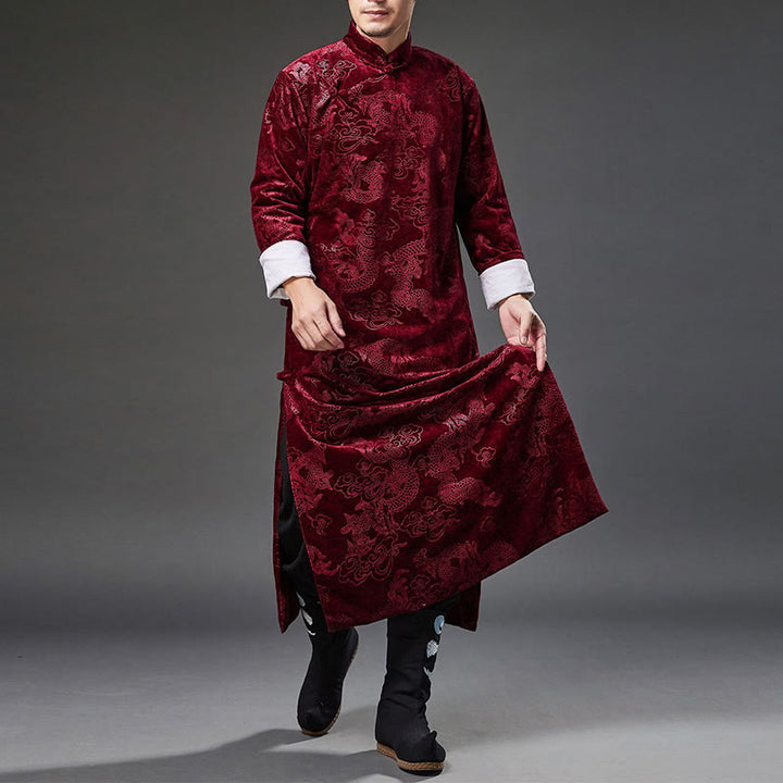 Traje chino vintage con Buddha Stones para otoño e invierno, túnica de jacquard con dragón para hombre y bolsillos - image 20