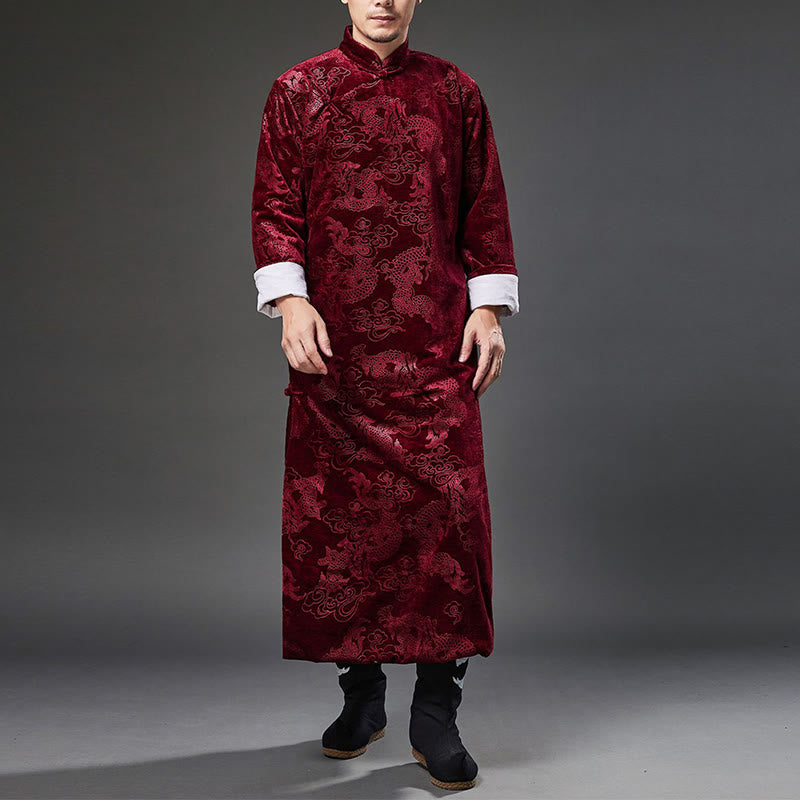 Traje chino vintage con Buddha Stones para otoño e invierno, túnica de jacquard con dragón para hombre y bolsillos - image 24
