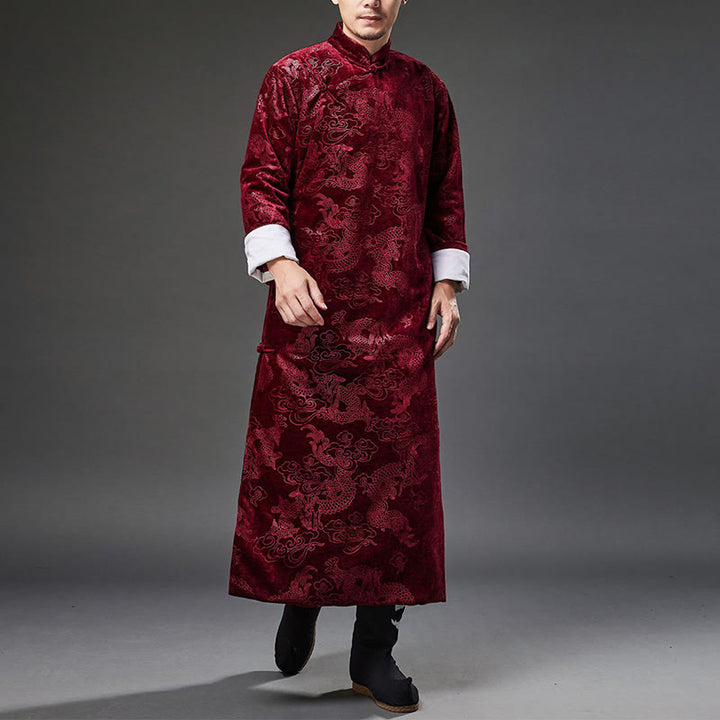 Traje chino vintage con Buddha Stones para otoño e invierno, túnica de jacquard con dragón para hombre y bolsillos - image 23