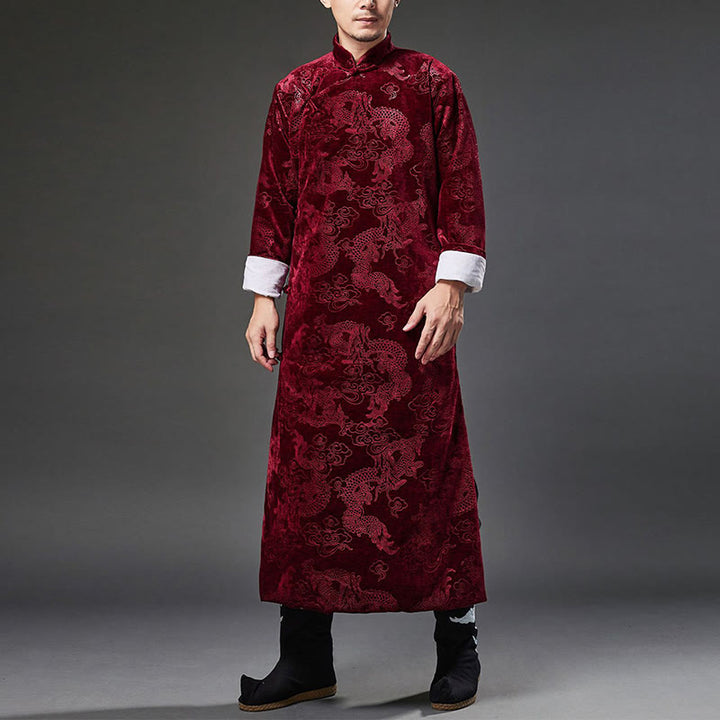 Traje chino vintage con Buddha Stones para otoño e invierno, túnica de jacquard con dragón para hombre y bolsillos - image 22