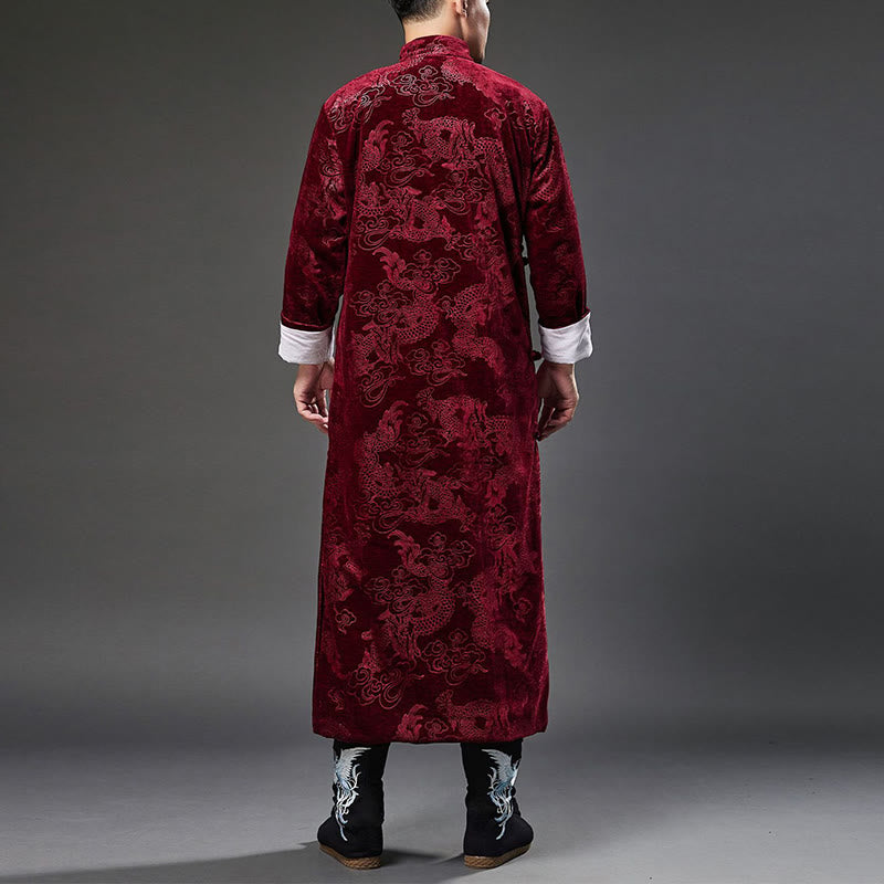 Traje chino vintage con Buddha Stones para otoño e invierno, túnica de jacquard con dragón para hombre y bolsillos - image 21