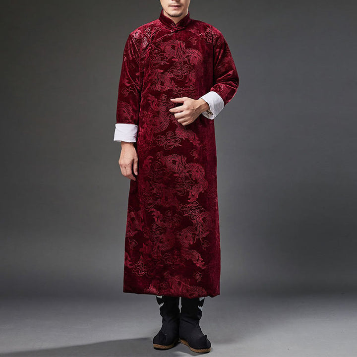 Traje chino vintage con Buddha Stones para otoño e invierno, túnica de jacquard con dragón para hombre y bolsillos - image 19