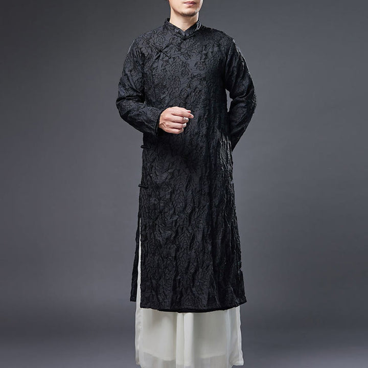 Traje Tang de algodón para hombre con peonías rosas y botones de rana chinas y Buddha Stones