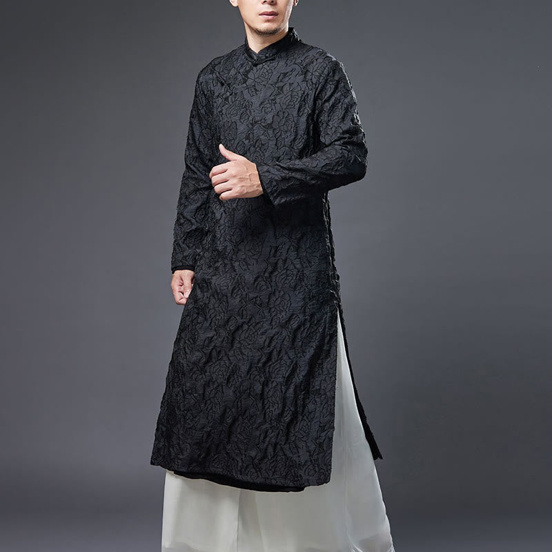 Traje Tang de algodón para hombre con peonías rosas y botones de rana chinas y Buddha Stones