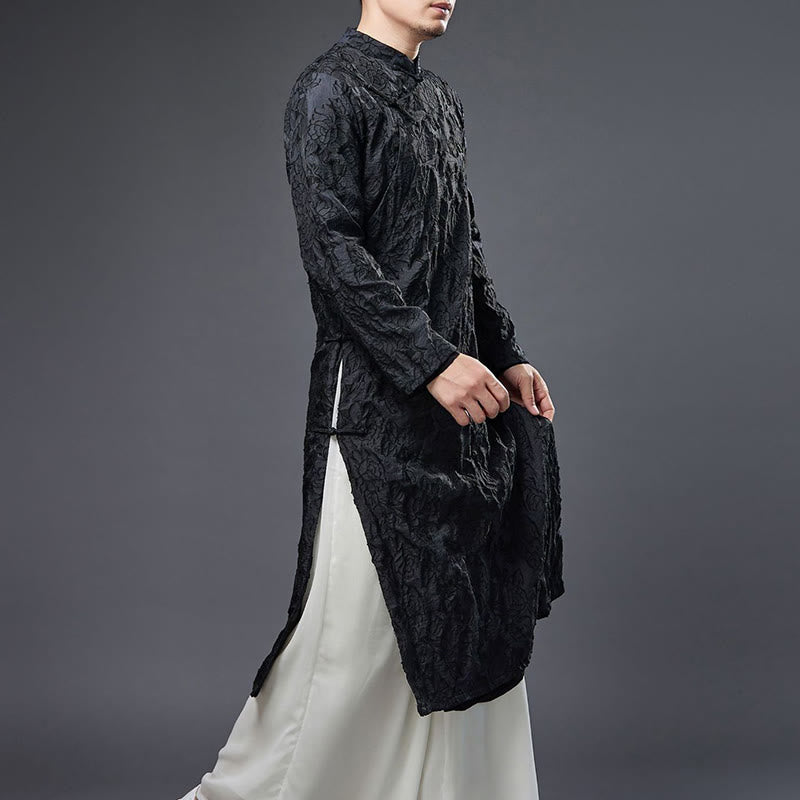 Traje Tang de algodón para hombre con peonías rosas y botones de rana chinas y Buddha Stones
