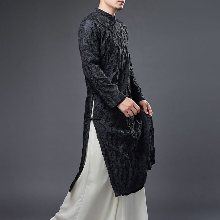 Traje Tang de algodón para hombre con peonías rosas y botones de rana chinas y Buddha Stones