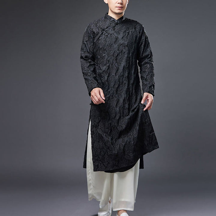 Traje Tang de algodón para hombre con peonías rosas y botones de rana chinas y Buddha Stones