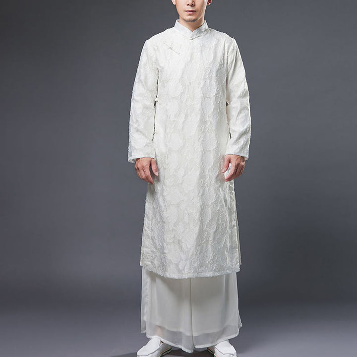 Traje Tang de algodón para hombre con peonías rosas y botones de rana chinas y Buddha Stones