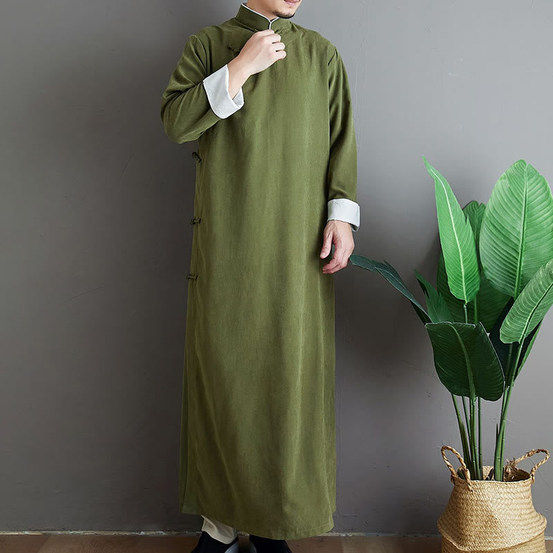Traje Tang de algodón con botones de rana y color sólido para hombre, con Buddha Stones y caída