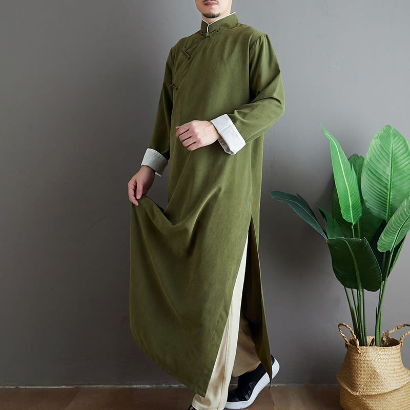 Traje Tang de algodón con botones de rana y color sólido para hombre, con Buddha Stones y caída