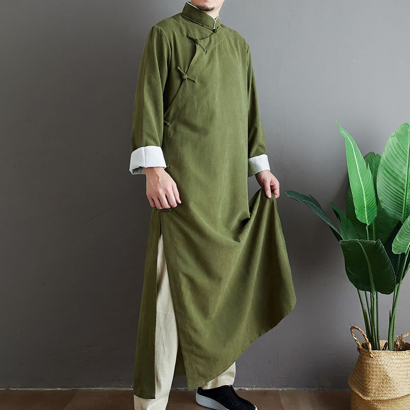 Traje Tang de algodón con botones de rana y color sólido para hombre, con Buddha Stones y caída - image 6