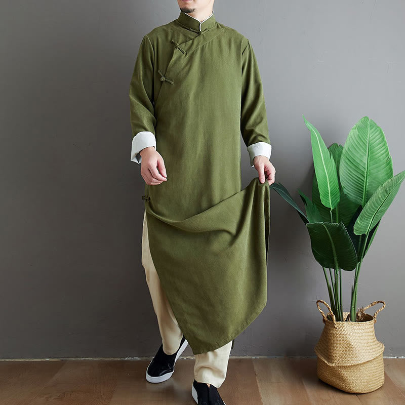 Traje Tang de algodón con botones de rana y color sólido para hombre, con Buddha Stones y caída - image 7