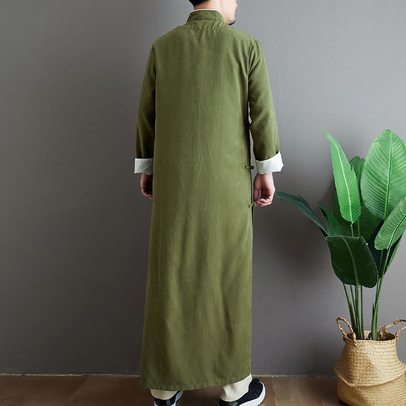 Traje Tang de algodón con botones de rana y color sólido para hombre, con Buddha Stones y caída